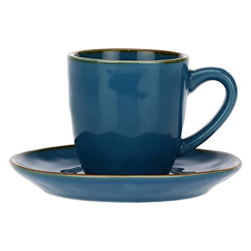 Set Espressotasse mit Untertasse Espresso Tasse Steingut 90ml Concerto BLU AVIO Blau von Rose e Tulipani