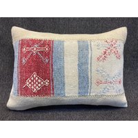 16x24 Kelim Kissenbezug Sofakissen Hülle Vintage Kissen Teppich Couchkissen Beige Rot Blau Schlafzimmer Boho von RoseSeasonPillow