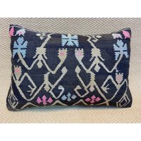 16x24 Kissenbezug Beige Kissen Kilim Blau Sofakissen Vintage Wolle Handgemacht Boho von RoseSeasonPillow