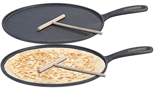 Rosenstein & Söhne Crepe Pfanne: Gusseiserne Crêpe-Pfanne für Grill und Herd mit Teigverteiler, 2er-Set (Crepe Pfanne Induktion, Pfannkuchen Pfanne Induktion, Grillen) von Rosenstein & Söhne