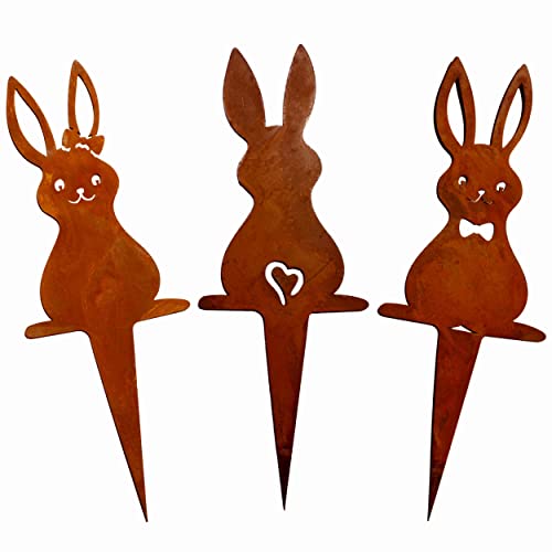 Rostikal Osterhasen Figuren 6,5 x 18 cm Gartenstecker Rost 3er Set Ostern Deko von Rostikal