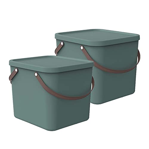 Rotho Albula 2er-Set Aufbewahrungsbox 40l mit Deckel, Kunststoff (PP recycelt), grün, 40l (40.0 x 40.0 x 34.0 cm) von Rotho