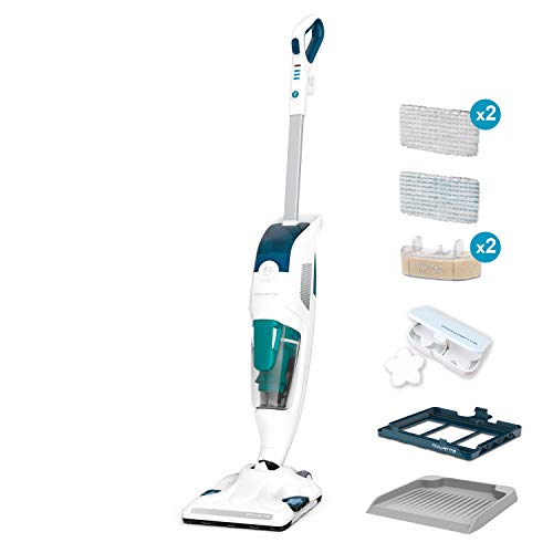 Rowenta Bodendampfreiniger Clean & Steam Revolution RY7757 | 2 in 1 Reingung | Verdampfer für ätherische Öle | alle Bodenarten | Anti-Kalk-Kartusche | Weiß/Blau von Rowenta