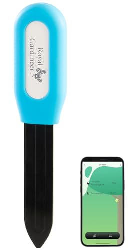 Royal Gardineer Pflanzensensor: Smarter Pflanzen-Bodenfeuchtigkeits- & Temperatursensor, BT, App, IP44 (Smarter Sensor, Feuchtigkeits-& Temperatursensor) von Royal Gardineer