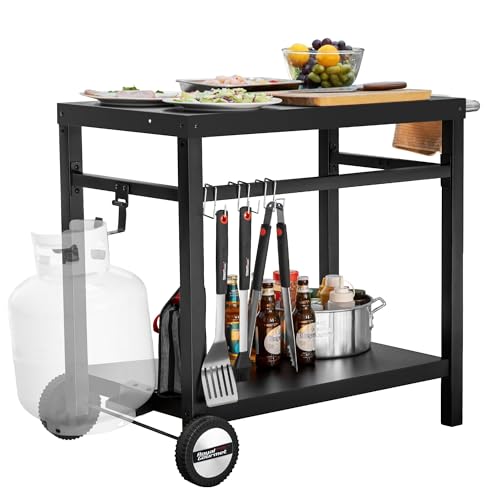 Royal Gourmet Grillwagen Grilltisch Outdoor Beistelltisch Garten Trolley Outdoorküche Multifunktioneller Arbeitstisch Werkbank für Outdoor BBQ Servierwagen Arbeitsplatte 85x50 cm von Royal Gourmet