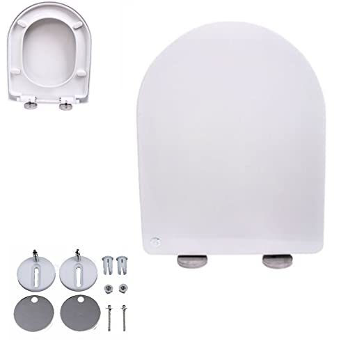 Toilettendeckel Antibakteriell WC Sitz mit Absenkautomatik & Quick Release Funktion Abnehmbar Toilettensitz aus Duroplast mit Edelstahl-Befestigung Klodeckel WC Deckel & Klo Brille WC Seat D Form weiß von Royalswill