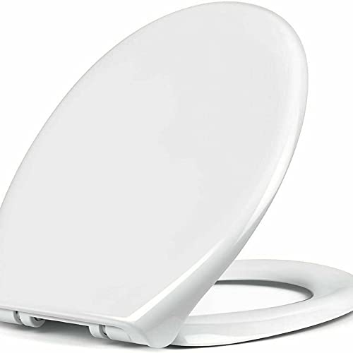 WC-Sitz, Toilettendeckel antibakteriell oval weiß, Klodeckel mit Quick-Release-Funktion und Softclose Absenkautomatik, Antibakterieller Klodeckel aus Duroplast und rostfreiem Edelstahl abnehmbar von Royalswill