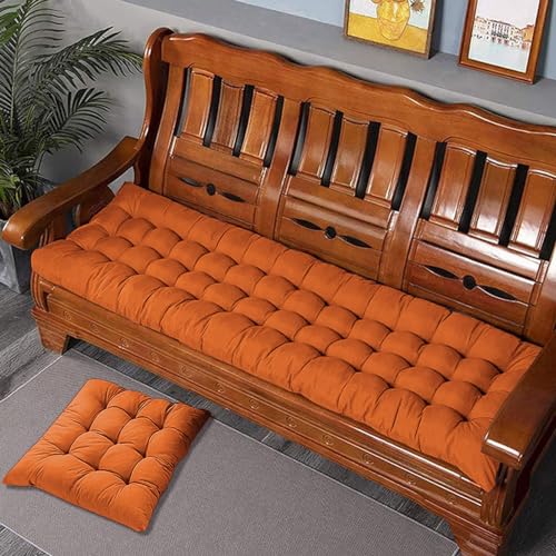 Rr tianshi 8cm Dickes Bankkissen 2/3 Sitzer Indoor Outdoor,Baumwolle Gartenbank Kissen Rechteck Bank Stuhlpolster für Chaise/Swing/Sofa/Essen (100X50cm,Orange) von Rr tianshi