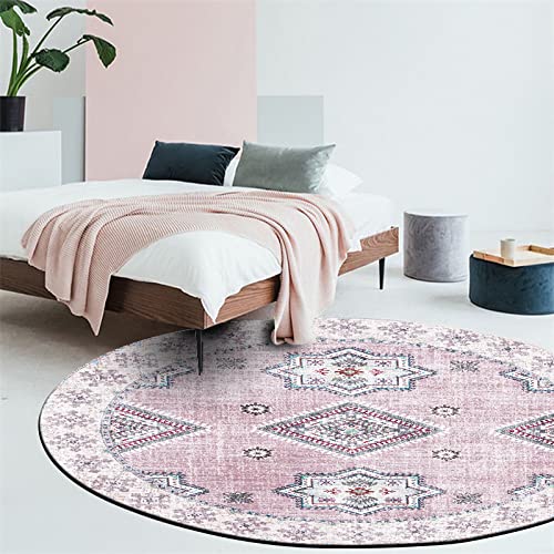 Modern Rund Wohnzimmer Teppich Waschbar rutschfest Teppiche Geometrisches ethnisches Rosa fürs Wohnzimmer, Schlafzimmer, Esszimmer oder Kinderzimmer ø 90 cm von Rug-QJDDUP