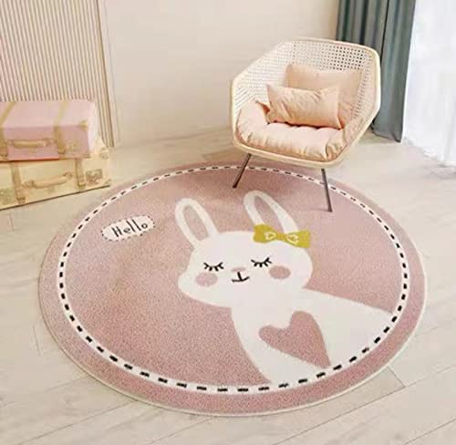 Rug-QJDDUP Rund Kurzflor Teppich Wohnzimmer Das rosa und weiße Liebeskaninchen der Karikaturkinder rutschfest Waschbar fürs Arbeitszimmer, Büro, Flur, Kinderzimmer und Küche ø 60 cm von Rug-QJDDUP