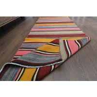 Multicolor Kelim Teppich Läufer Flachgewebe Beige Rot 3x30, Handgeknüpfter Läufer von RugNature