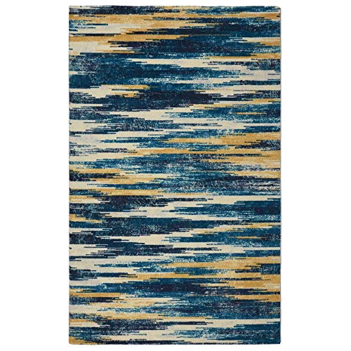 RugSmith 12341090 Slash Ikat Moderner böhmischer Teppich, Nylon, blau, 213.36 x 152.4 x 85 cm von Rugsmith