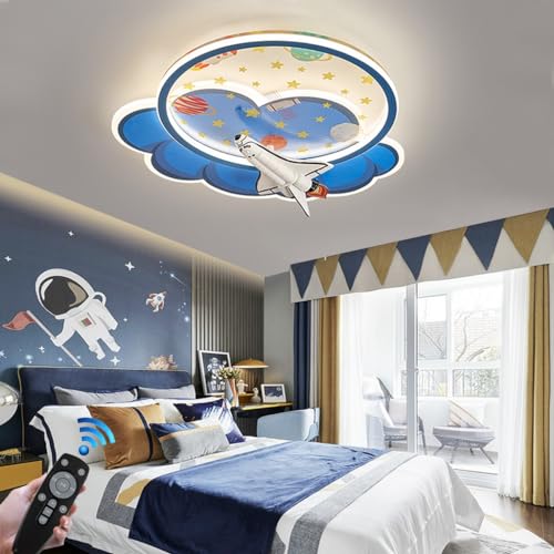 Kronleuchter LED Kinder dimmbar Deckenlampe mit Fernbedienung Cartoon Flugzeug Deckenleuchte Design Kinderzimmer Mädchen Wandlampe Schlafzimmer Kindergarten Babyzimmer Wohnzimmer Innen Blaue Lichter von RuiRfh