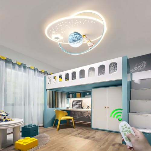 RuiRfh LED Cartoon Kinderzimmerlampe kreative Deckenlampe Glaslampenschirm Deckenlampe mit Fernbedienung Dimmfunktion Mond Astronauten Design Deckenleuchte Dekoration Babyzimmer Bibliothek Wohnzimmer von RuiRfh