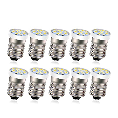 Ruiandsion 10pcs E10 Schraubsockel LED Glühbirne Warmweiß 6V 2016 9SMD Ersatz für Taschenlampen Taschenlampe Arbeitsleuchten, Nicht-Polarität von Ruiandsion