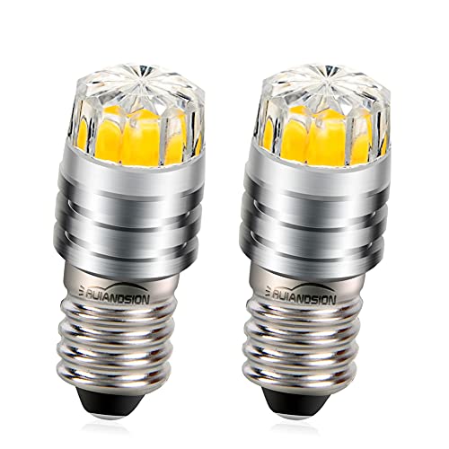 Ruiandsion 2pcs 2W COB 12V E10 LED Upgrade Birne Ersatz für Taschenlampen Taschenlampe Scheinwerfer Scheinwerfer, 4300K Warmweiß von Ruiandsion