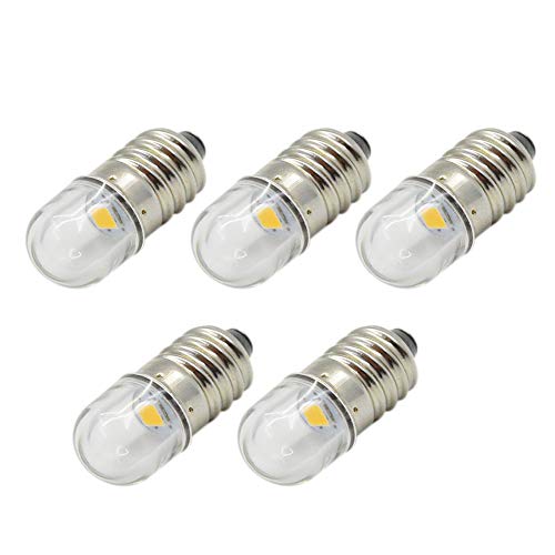 Ruiandsion 5 Stück E10 Sockel LED Lampe 1W 3V Warmweiß Taschenlampe Scheinwerfer Scheinwerfer Mini Scheinwerfer Taschenlampe Lampen ersetzen von Ruiandsion