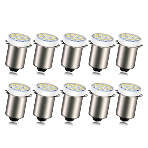 Ruiandsion P13.5S LED-Taschenlampenbirne Warmweiß 12V 2016 9SMD Ersatz für 8 Zellen Taschenlampen Taschenlampe Arbeitslicht, nicht polarisiert (10er Pack) von Ruiandsion