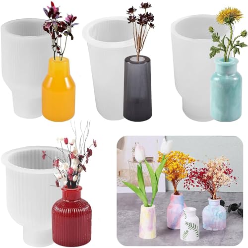 4 Stück Silikon-Vasenform,Gießform Vase Silikonform DIY-Vasenform Silikonform Epoxidharz-Silikonform für die Herstellung von Vasen, dekorativen Ornamenten, Vase von Ruixijiale