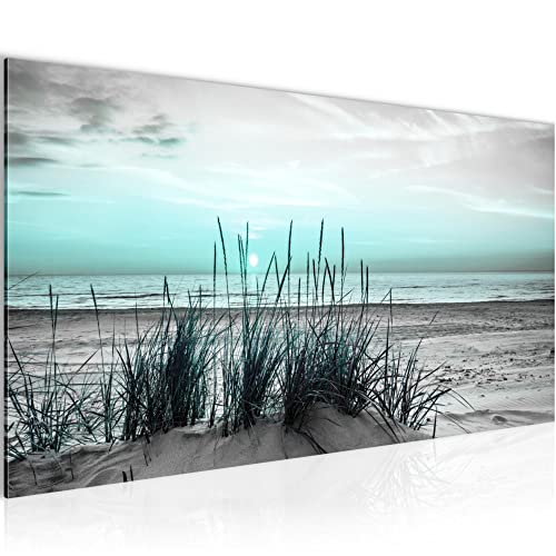 Runa Art Wandbild Strand Sonnenuntergang 1 Teilig 100 x 40 cm Modern Bild auf Vlies Leinwand Meer Natur Wohnzimmer Türkis Grau 043712c von Runa Art