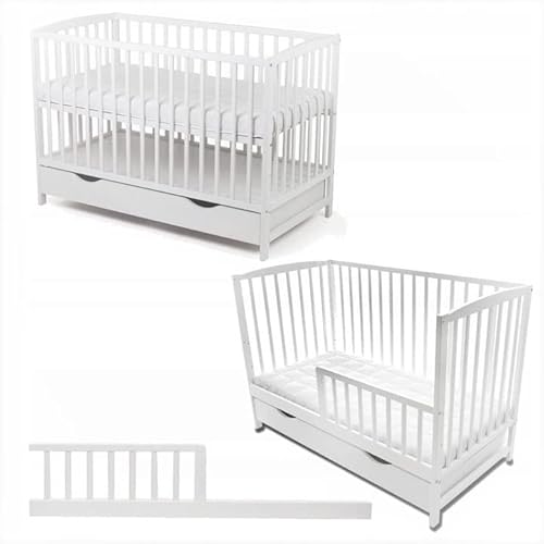 Dedstore-Baby Babybett mit Matratze Spannbettlaken Unterlage 120x60 cm Höhenverstellbar - Juniorbett Babybett Komplett Set - Beistellbett Baby Weiß - Kinderbett - Babybetten - Bett Baby - Baby Bed von Dedstore-Baby