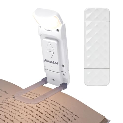 Runesol weiß Leselicht, Wiederaufladbare Leselampe mit Buch Klemme, 5 Lichtstufen, 3 augenschonende Modi für das Lesen im Bett, Leselampe Dimmbar,USB-aufladbare Buchlampe mit 80 Stunden Akkulaufzeit von Runesol