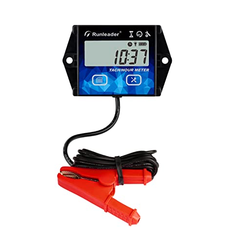 Runleader Digitaler LCD-Stundendrehzahlmesser mit Krokodilklemme, Hintergrundbeleuchtungsanzeige, Batterie austauschbar für Gartentraktorgenerator, Kompressor, Motorrad-ATV-Außenbordmotor. von Runleader