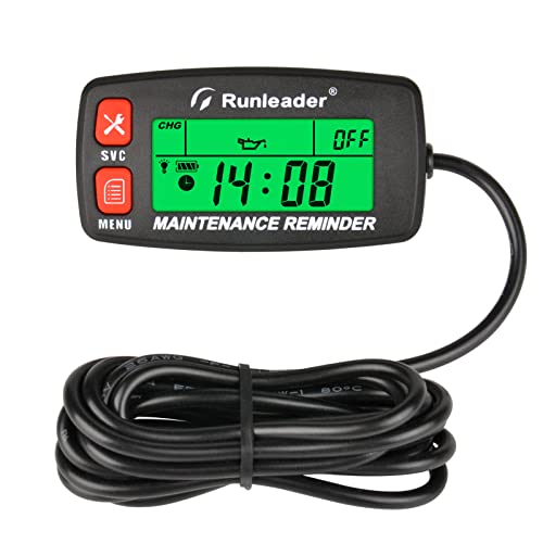 Runleader digitaler Wartungstachometer, Geschwindigkeitsalarm, Hintergrundbeleuchtung, Batterie austauschbar, verwendet für kleine Gasmotoren, Gartentraktor-Generator-Schneemobil von Runleader