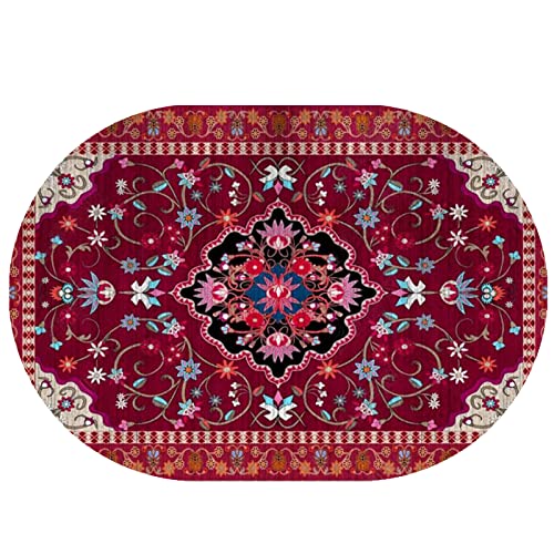 Rururug Modern Oval Teppich Kurzflor Teppichläufer Flur Korridor Wohnung Dekoration rutschfest Waschbar Teppiche, rote Vintage-Blume Oval 70 x 120 cm von Rururug