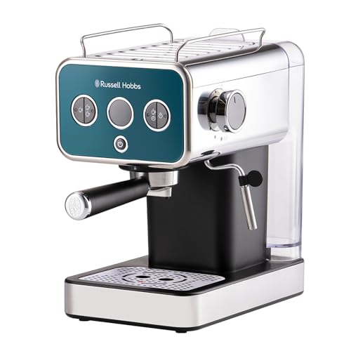Russell Hobbs Distinctions Espresso Coffee Machine, 15 Bar Pump Pressure + Milk Frother Steam Wand, Latte & Cappuccino, Detachable Water Tank, ESE pods,Cup warmer, Ocean Blue, S/Steel, 1350W, 26450 von Russell Hobbs