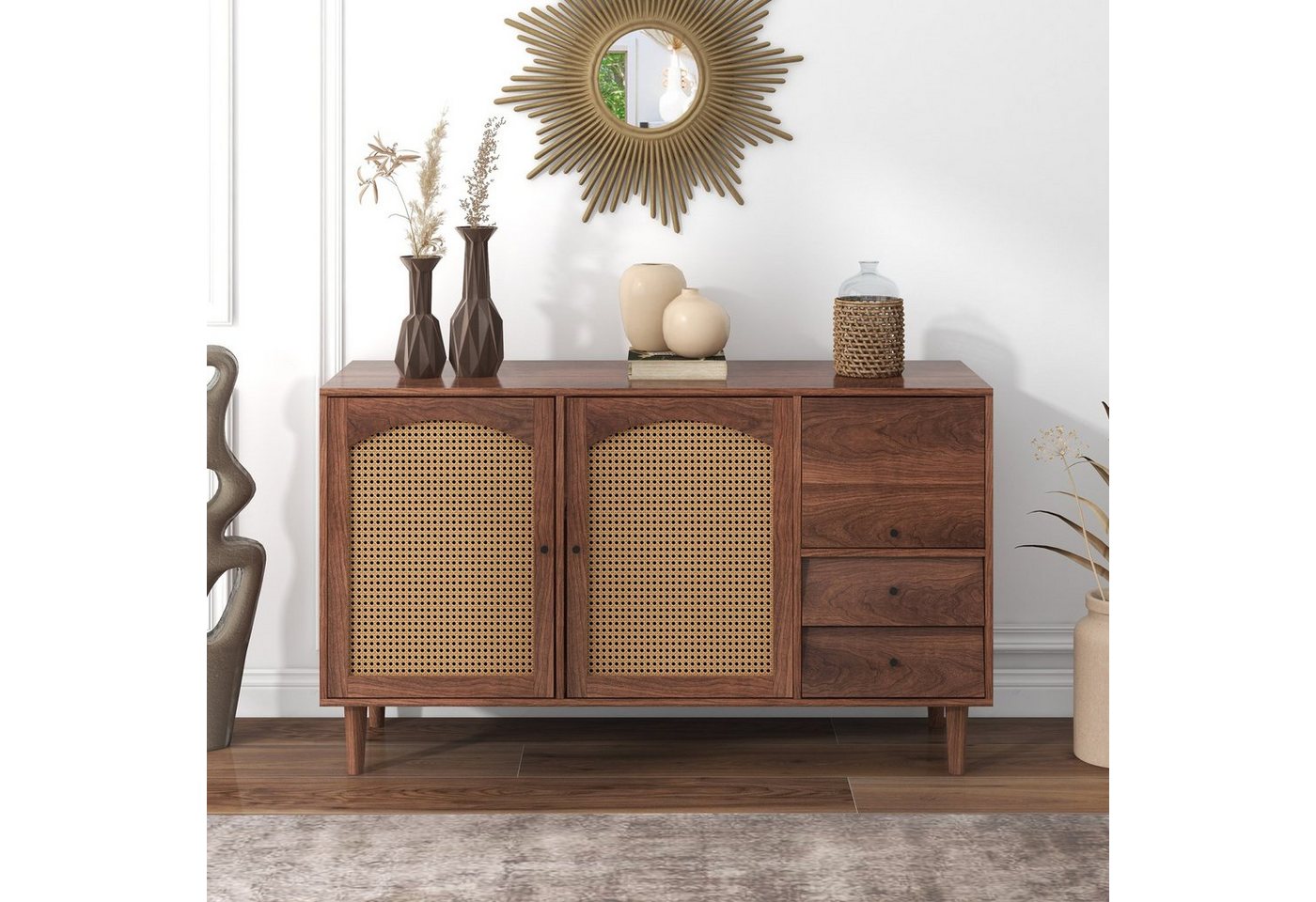 Rutaqian Sideboard Sideboard Wohnzimmer,Free-Standing Storage Cabinet with Door Drawer (Lagerschrank,High Stability Sturdy Construction), Storage Cabinet Wood Grain Smooth Edge, 130*75.5*40 cm von Rutaqian