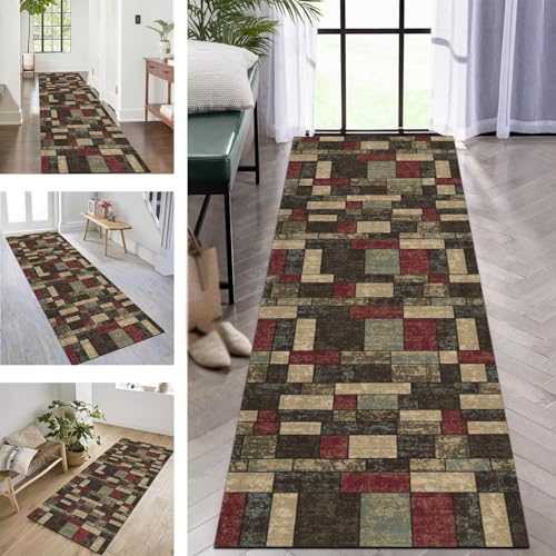 Rwoxing Läufer Teppiche Für Lange Flur Teppich braun 60X200CM Küchenteppich Waschbar rutschfest Schlafzimmer Fußmatten Wohnzimmer Esszimmer Flurläufer Meterware Teppich Für Innenräume von Rwoxing