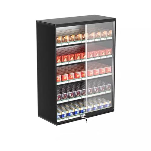 Rygcrud Aluminium Zigaretten-Vitrine, Tür Aus Gehärtetem Glas Zigaretten-Schrank Mit Schlossschlüssel, Wandmontiert Zigarettenständer Für Einzelhandelsgeschäfte Supermarkt(56.5x28.8x75cm) von Rygcrud