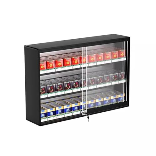 Rygcrud Aluminium Zigaretten-Vitrine, Tür Aus Gehärtetem Glas Zigaretten-Schrank Mit Schlossschlüssel, Wandmontiert Zigarettenständer Für Einzelhandelsgeschäfte Supermarkt(68.5x17.3x45cm) von Rygcrud