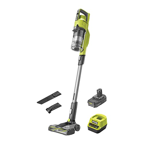 RYOBI 18 V ONE+ Akku-Bodenhandsauger RSV18-120G (30 AirWatt Saugleistung, 820 l/min Luftstrom, 24 cm breite Bodendüse, inkl. 1x 2Ah Akku und Ladegerät), Grün von Ryobi