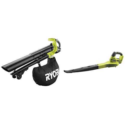 RYOBI 18 V ONE+ Brushless Akku-Laubsauger und Laubgebläse OBV18 (Luftmenge 6,0 m³/min, Luftgeschwindigkeit 200 km/h, ohne Akku & Ladegerät im Karton) & 18 V ONE+ Akku-Laubgebläse OBL1820S von Ryobi