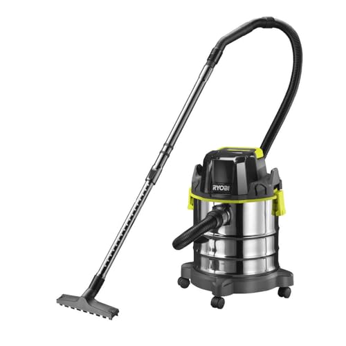 RYOBI 18 V ONE+ Akku-Nass-und Trockensauger R18WDV-0 (Saugleistung 82 AW, 18 L Behältervolumen, Luftstrom 1400 l/min, 1,8 m Schlauchlänge ohne Akku und Ladegerät), Grün von Ryobi