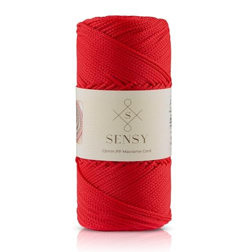 Sensy Premium 1,5 mm 164 Meter Polyester-Seil, 100 % Polypropylen-Schnur, Makramee-Schnur, 1,5 mm Häkeltasche, Kordel, Makramee-Seil, Häkelgarn, Geschenk für Strickwaren (rot) von S SENSY