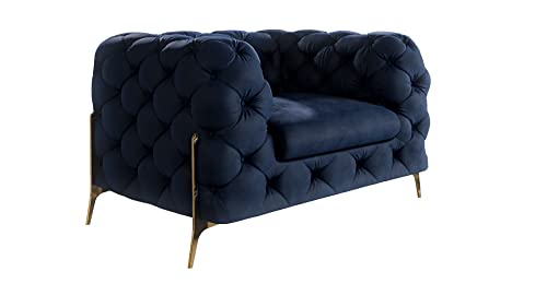 S-Style Möbel Bellano Chesterfield Sessel Loungesessel Lesesessel Cocktailsessel Clubsessel Mini Sofa 1-Sitzer Couch Wohnzimmer Möbel 125x100x73 cm Marineblau von S-Style Möbel