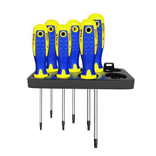 S&R Schraubendreher Set Torx 6-tlg, magnetisch, Power-Form Schraubendrehersatz, T10 T15 T20 T25 T27 T30, gelochter Ergo-Griff, inkl. Wandhalterung, Schraubenzieher Set mit S2 Spezialstahl Klingen von S&R