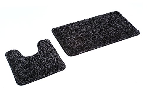 Badematte Set | schwarz | Microfaser | mit Ausschnitt | super weich | Bahama | 2 teilig | rutschfest | WC-Vorleger 50 x 50 cm | Badvorleger 50 x 90 cm | Badteppich | Teppich | Bad | Badezimmer von S&S-Shop