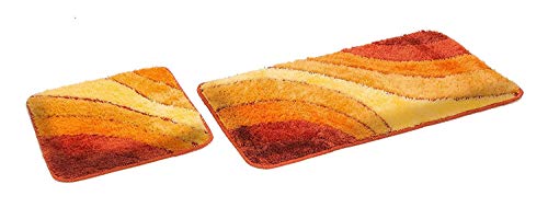 S&S-Shop Badematte Set | Terrakotta | Wave | 2 teilig | rutschfest | WC-Vorleger 50 x 45 cm | Badvorleger 50 x 90 cm | Badteppich | Teppich | Bad | Badezimmer von S&S-Shop