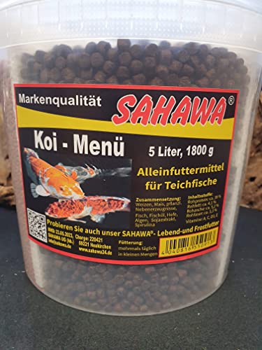 Koi Menü 5L Eimer = 1800 g 4 getrennte Sorten für große und kleine Fische 3-6 mm Pellets schwimmendes Teichfutter Koifutter Fischfutter von Sahawa