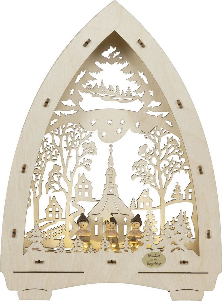 SAICO Original Lichterbogen Lichterspitze Seiffener Kirche mit Figuren LED-Batteriebetrieb natur B von SAICO Original