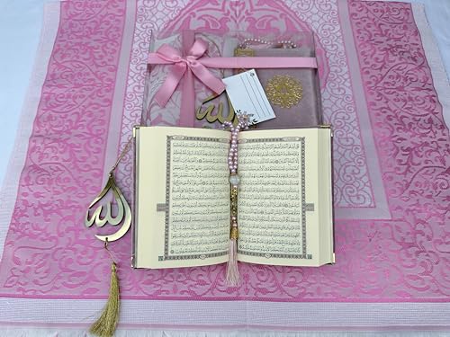 SAIKA Gebetsteppich-Set mit Dankeskarte, arabischer Koran-Gebetsteppich, Perlen und Autoaufhänger-Set, Ramadan, Eid, Hochzeit, Geburtstag, Abschluss, Muttertag (Rosa) von SAIKA