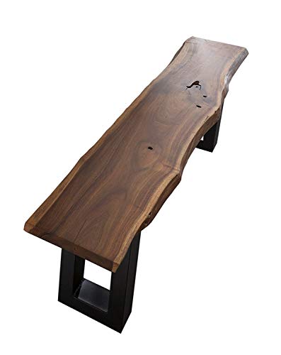 SAM Baumkantenbank Quentin Massive Holzbank, Akazien-Holz, echte Baumkante, Sitzbank ist Unikat, schwarz lackiertes Kufengestell, 140 x 40 cm Bank von SAM