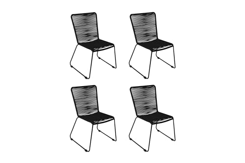 SAM 4er Set Outdoor-Seilstuhl ISRA, Seilbespannung aus Polyester, Farbe Schwarz, schwarzes Eisen-Gestell, Gartenstuhl/Rope Chair im modernen Design, für Balkon & Terrasse und Garten von SAM