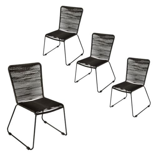 SAM 4er Set Outdoor-Seilstuhl ISRA | Seilbespannung aus Polyester | Farbe Schwarz | schwarzes Eisen-Gestell | Gartenstuhl/Rope Chair im modernen Design | für Balkon & Terrasse und Garten von SAM