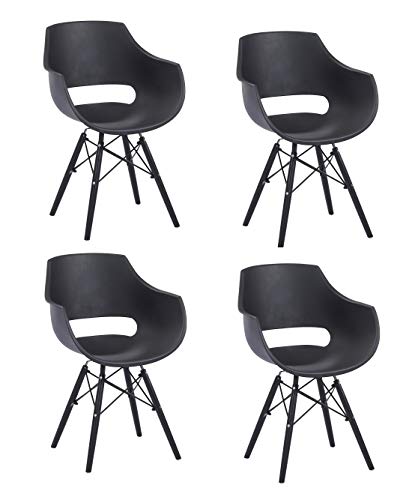 SAM 4er Set Schalenstuhl Lea, Schwarz, ergonomisch geformte Sitzschale aus Kunststoff, bequemer Esszimmerstuhl im Retro-Design, Holzgestell schwarz von SAM