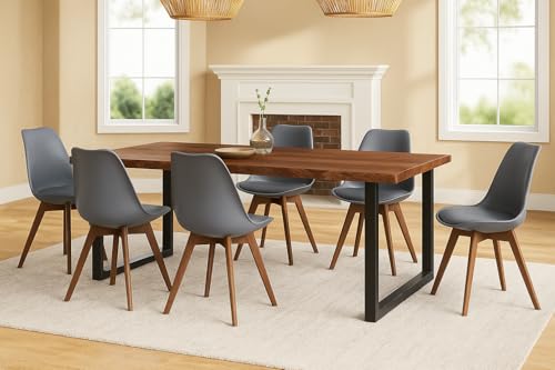 SAM 7 TLG. Essgruppe Josy | Esstisch mit 6 Stühlen | 180x90 cm mit Baumkante | Holz Nussbaum-Optik | 40 mm Platte | U-Gestell Schwarz | 6X Schalenstuhl Grau + Gestell in Nussbaumfarben SAM 7 TLG. Essgruppe Josy | Esstisch mit 6 Stühlen | 180x90 cm mit Baumkante | Holz Nussbaum-Optik | 40 mm Platte | U-Gestell Schwarz | 6X Schalenstuhl Grau + Gestell in Nussbaumfarben von SAM